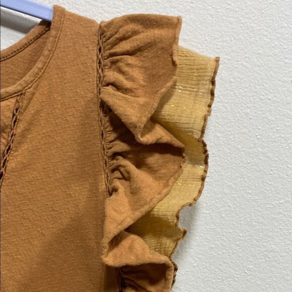Anthropologie Golden Camel Linen Blend Ruffle Sleeve Babydoll Top | Size XS - Picture 6 of 12